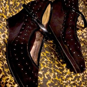 Black Size 7 with silver studs high wedge heels